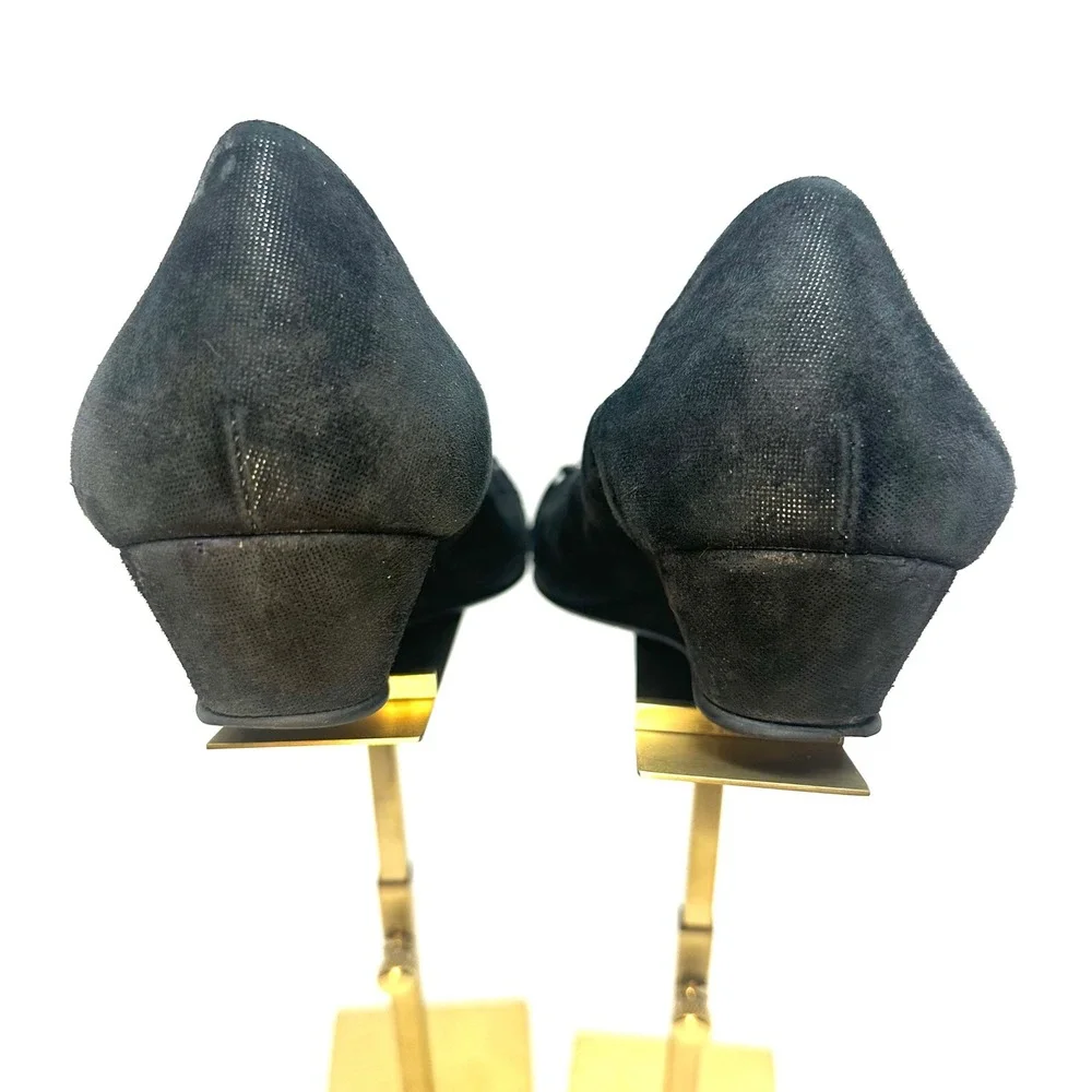 AGL Attilio Giusti Leombruni Black Suede Fabric Wedge Pumps Buckle‎ Italy 40.5